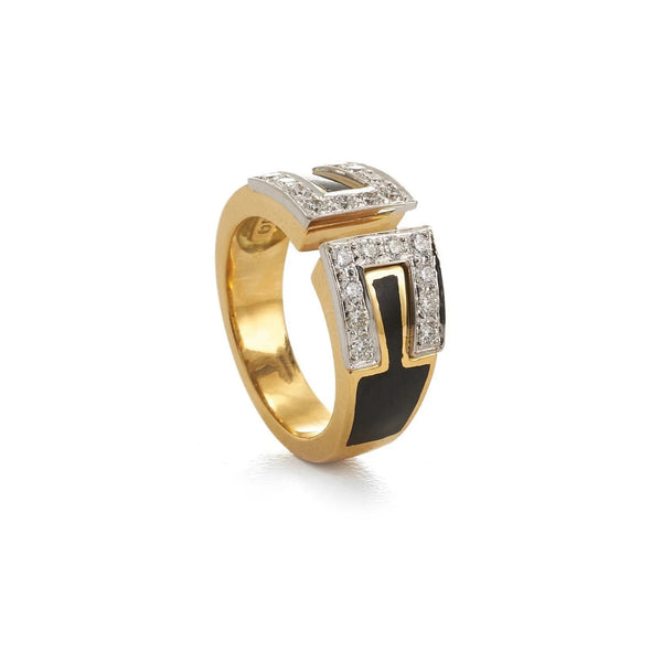 18k yellow gold black enamel Diamond Gap Ring by David Webb Tiny Gods