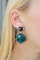 18k white gold black diamond heart earring with blue green chalcedony and diamonds by Guita M Tiny Gods