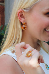 18k yellow gold citrine and tigers eye melange earrings by Goshwara Tiny Gods