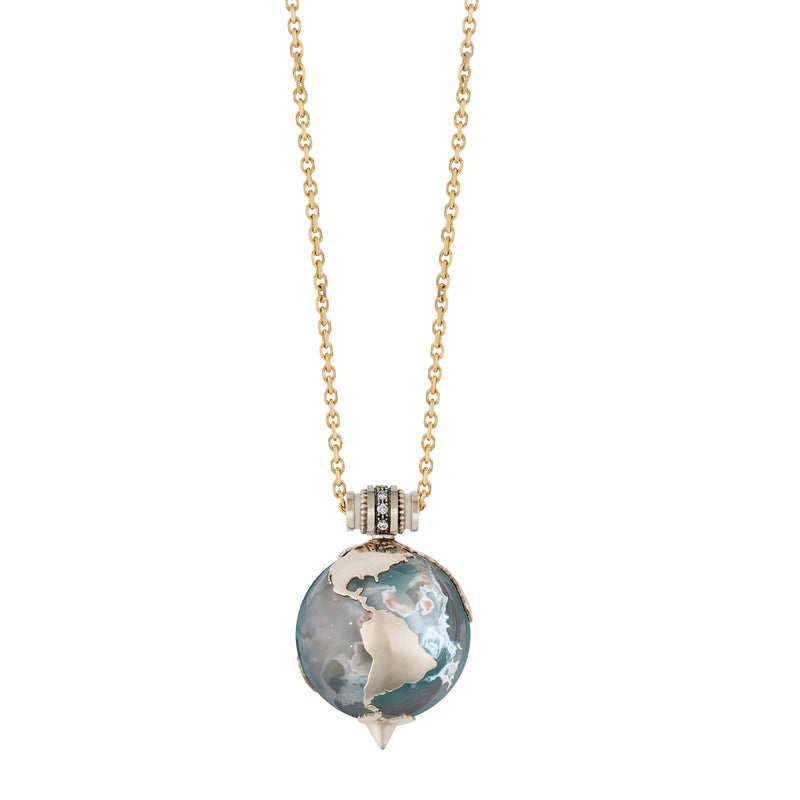 18k yellow gold and diamond Earth Aquaprase Pendant Necklace by Eugenie Niarchos Venyx Fine Jewelry Tiny Gods 