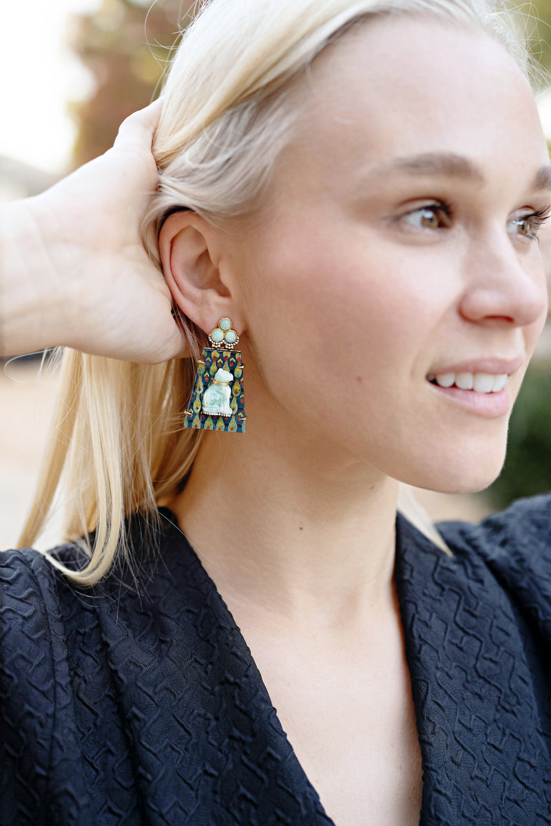 18k yellow gold Egypt Marquetry & Ammonite Bastet Earrings by Silvia Furmanovich Tiny Gods