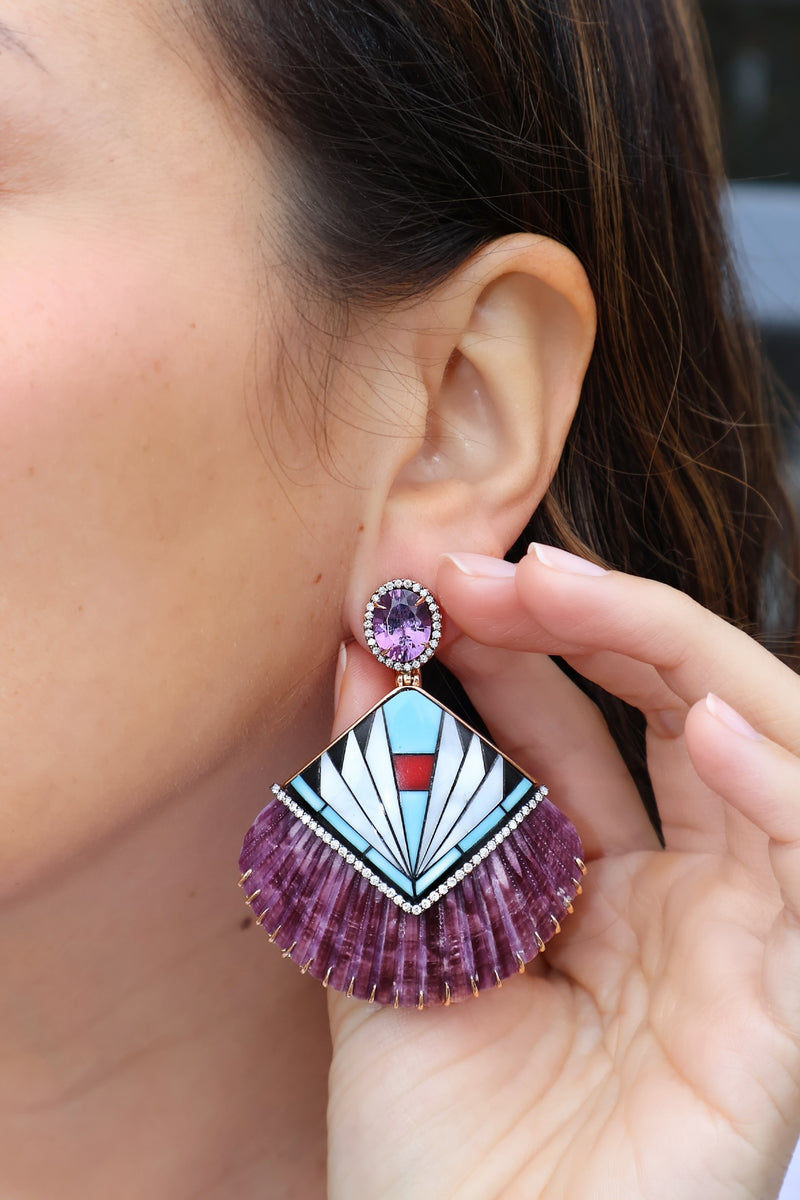 Purple Shell Earrings with Mosaic Inlay