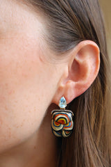 Mushroom Marquetry Earrings with Blue Topaz