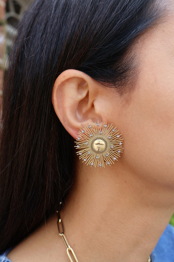 18k yellow gold diamond ray of sunshine earrings by Silvia furmanovich Tiny Gods