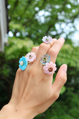 Small Aquamarine Flower Ring with Peridot