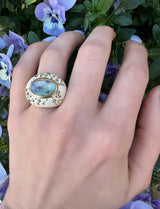 18k yellow gold mammoth and opal ring with stars by Bibi Van Der Velden Tiny Gods