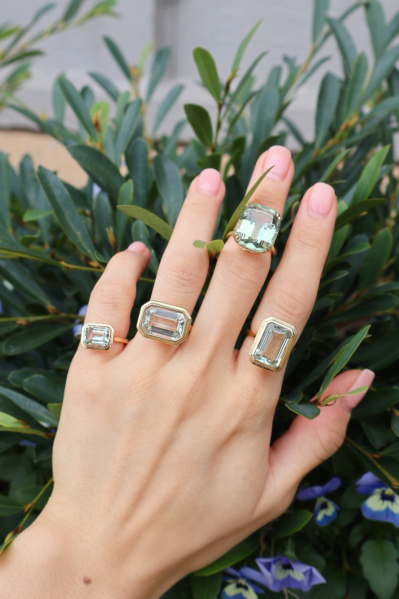 Petite Prasiolite Emerald Cut Ring