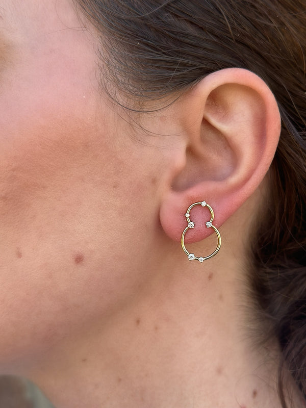 18k yellow gold diamond acrobat lobe small earrings by Fernando Jorge Tiny Gods