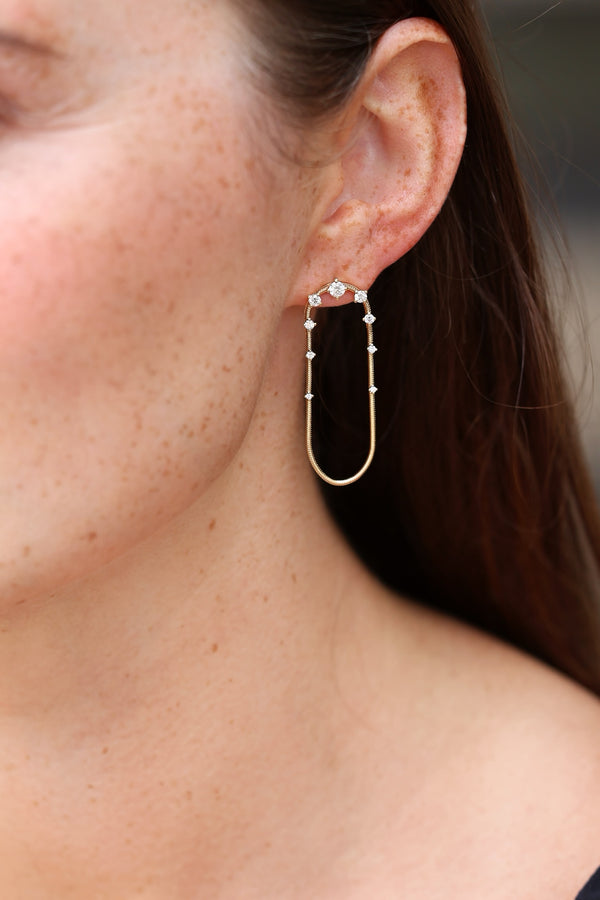 18k yellow gold diamond medium single chain earrings by Fernando Jorge Tiny Gods