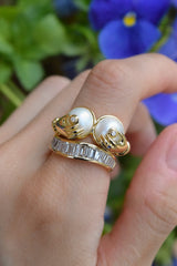 18k yellow gold pearl and diamond boob breast Venus ring by sauer tiny gods