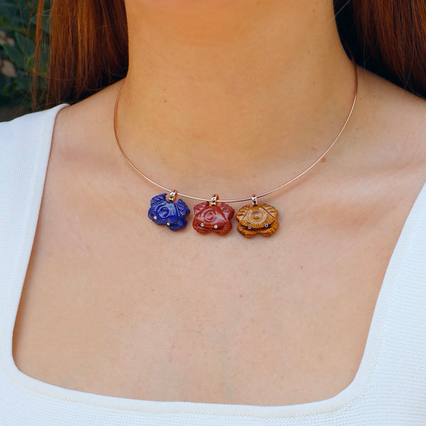 18k rose gold lapis, red jasper and tiger's eye carved diamond crab pendants by Dezso