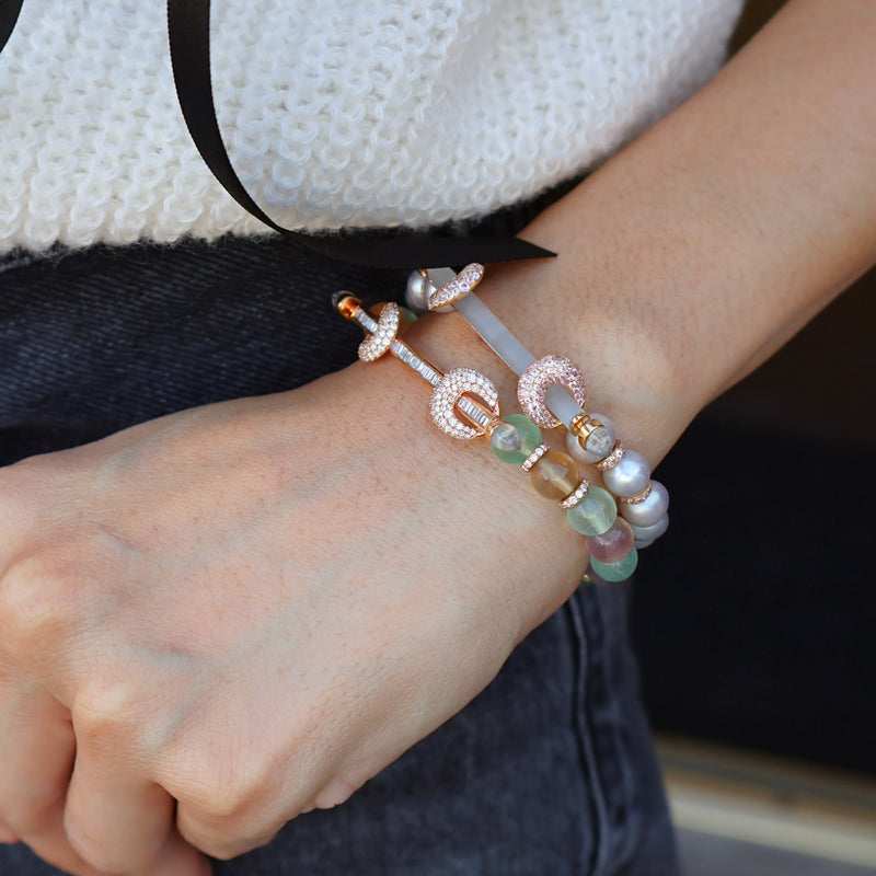 Grey Pearl & Frosted Quartz Chakra Bracelet