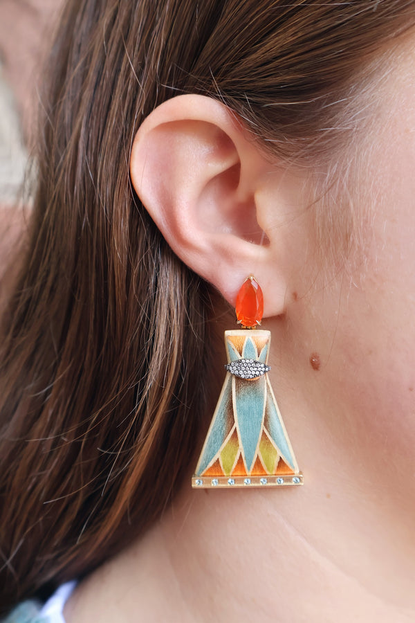 Egypt Fire Opal Marquetry Earrings