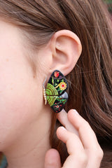 Medium Black/Green Butterfly Marquetry Earrings