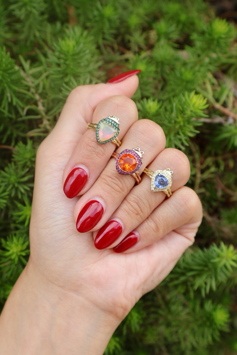 Fire Opal LadyBug Ring