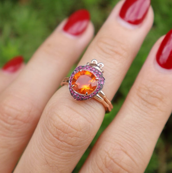 Fire Opal LadyBug Ring