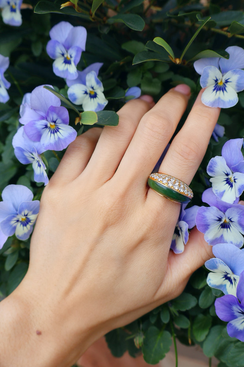 18k yellow gold and diamond pave dome ring with jade by Fernando Jorge at Tiny Gods