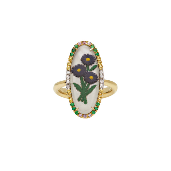 18k yellow gold Gerber Daisy Ring by Francesca Villa Enamel flower jewelry Tiny Gods