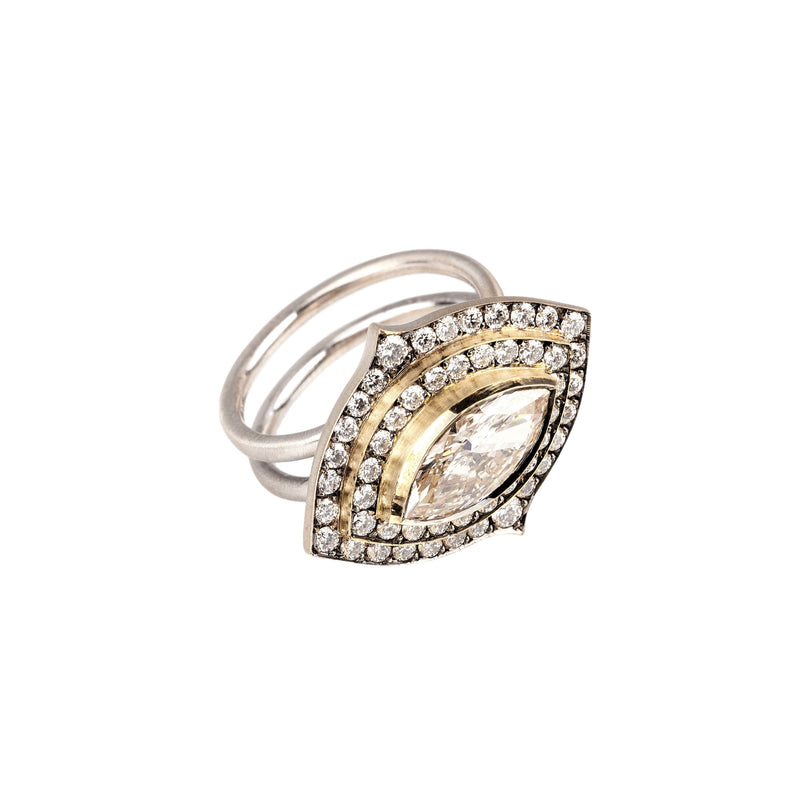 18k yellow and white gold diamond marquis ring by Sylva & Cie Tiny Gods
