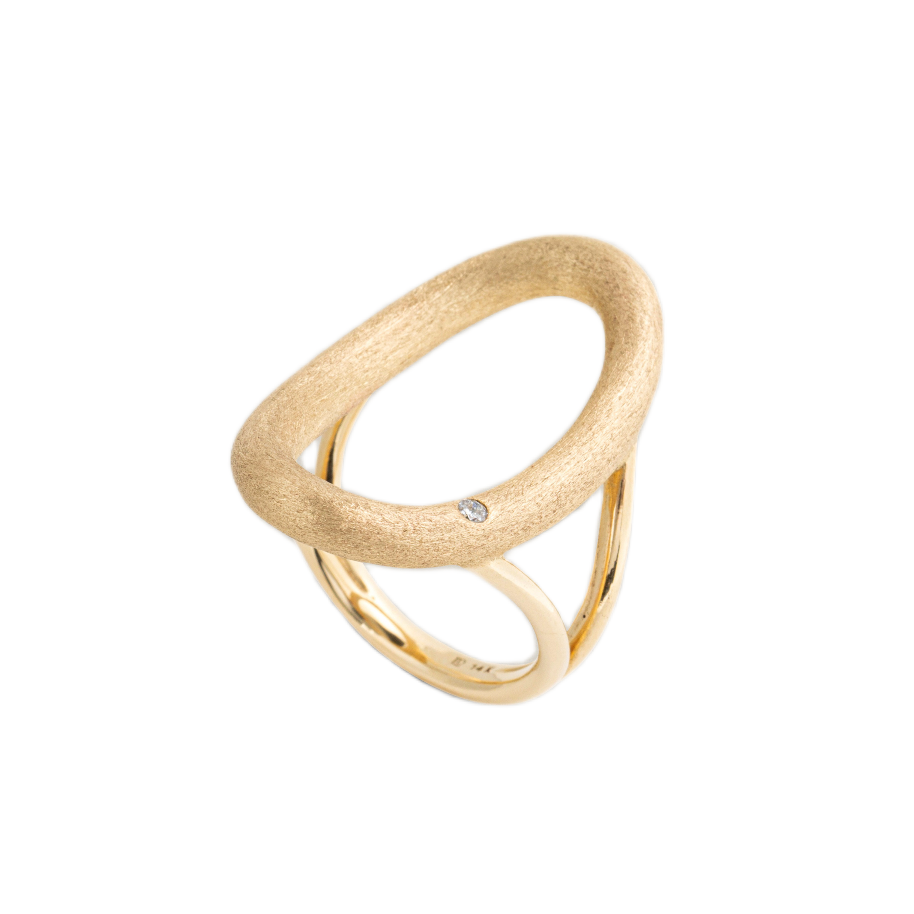 14k yellow gold diamond large dust oval ring textured by Lucy Delius Tiny Gods 
