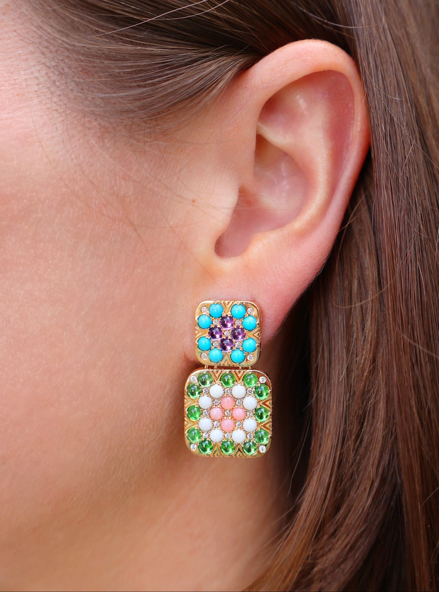 Harwell Godfrey granny square earrings tiny gods quilted 18k yellow gold 