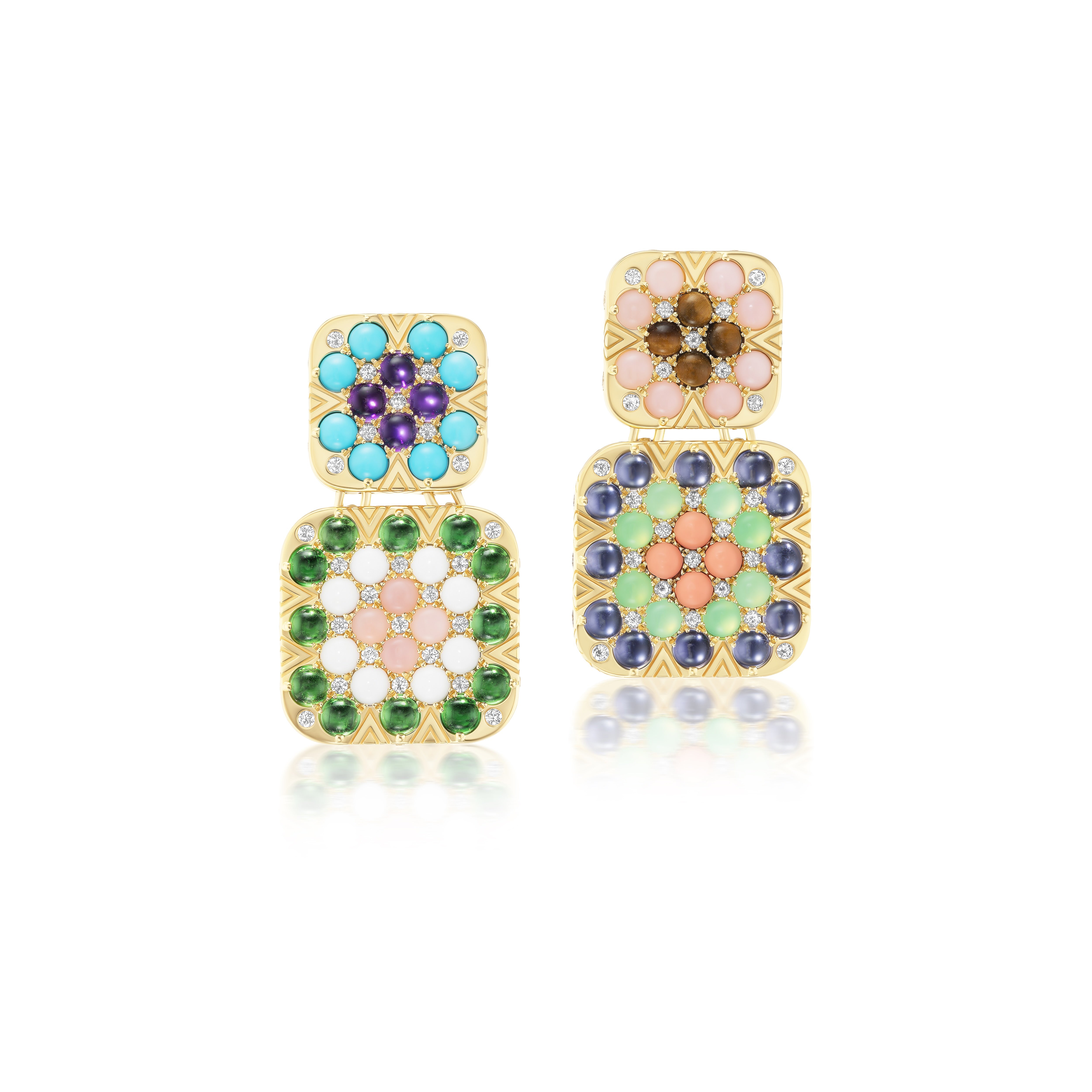 Harwell Godfrey granny square earrings tiny gods quilted 18k yellow gold 
