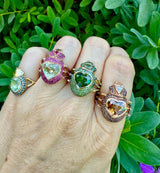 Daniela Villegas beetle ring brown heart tiny gods trunk show on model