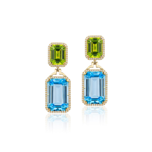 Gossip Blue Topaz-Peridot Emerald Cut Diamond Earrings