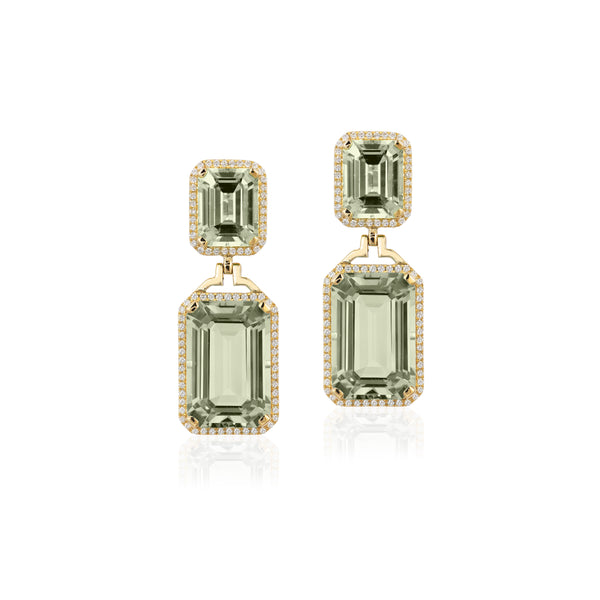 Gossip Prasiolite Emerald Cut Diamond Earrings