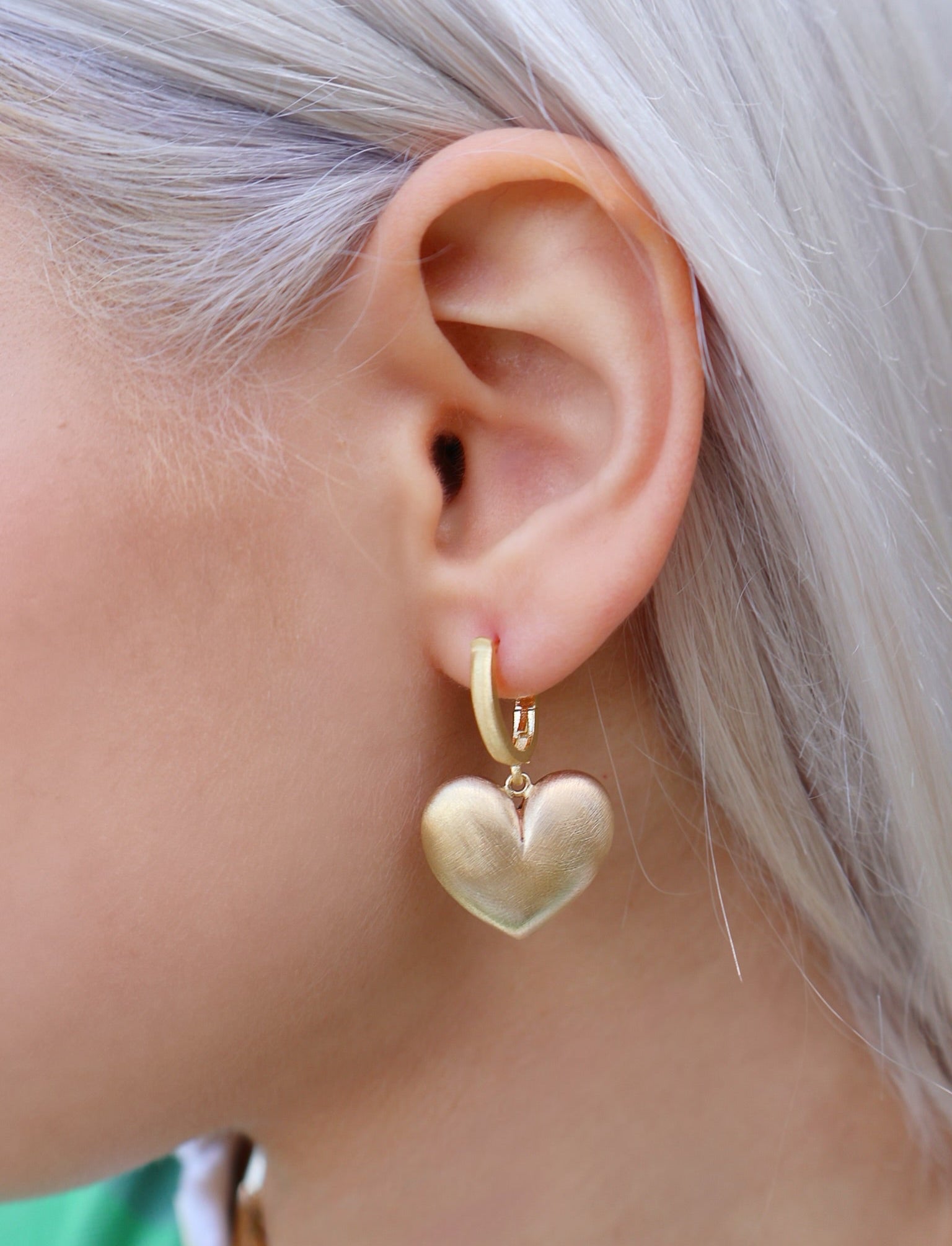 14k yellow gold hollow Puff Heart Charm Earrings by Lauren Rubinski Tiny Gods