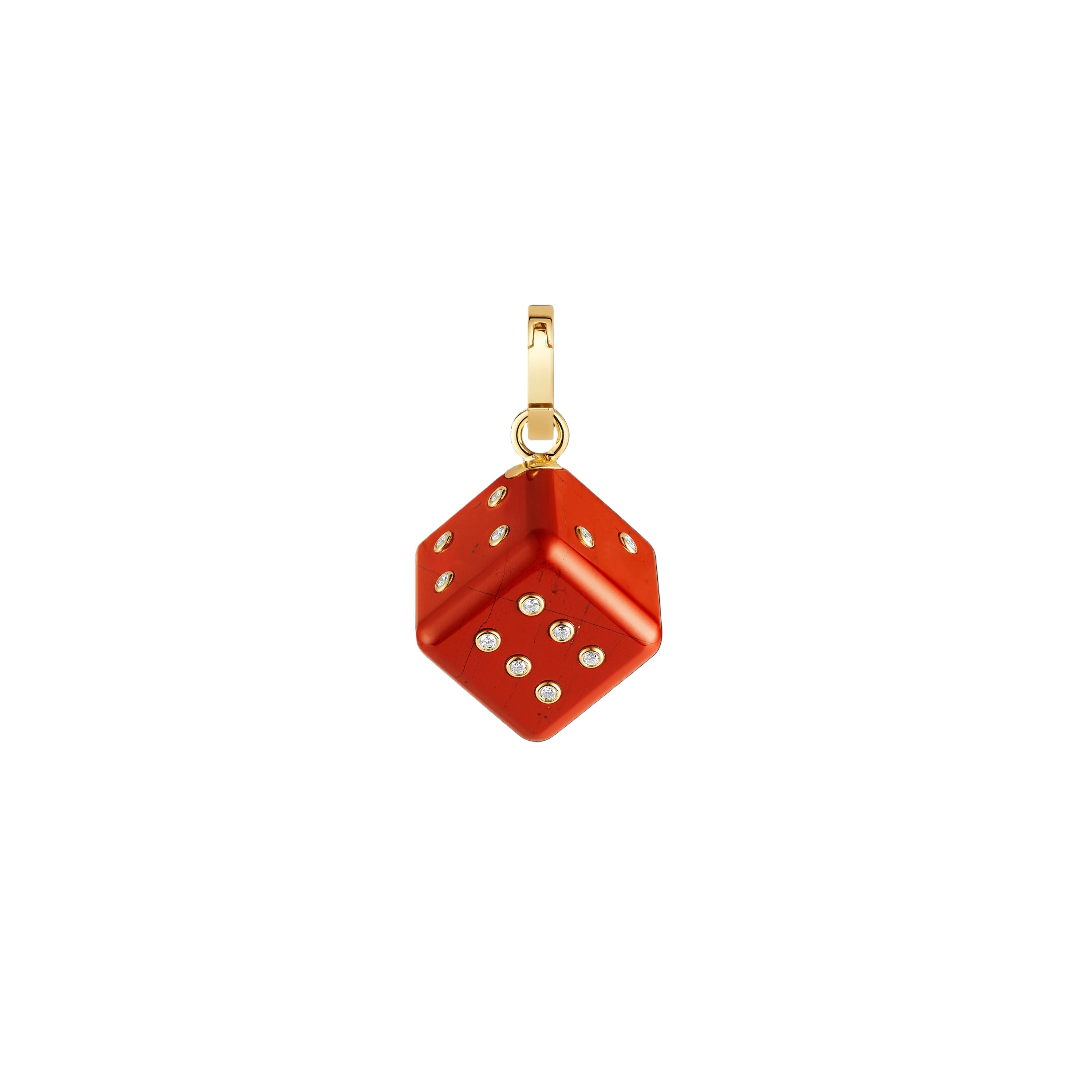Marie lichtenberg red dice pendant charm with diamonds in 18k yellow gold at tiny gods