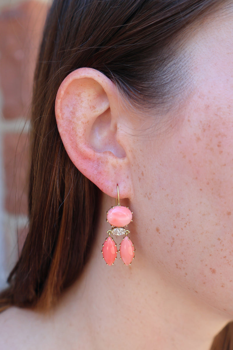 Sylva cie coral earrings diamonds tiny gods 18k yellow gold coral