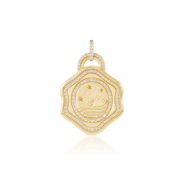 18k yellow gold diamond Mermaid Money Pendant by Sorellina tiny gods front