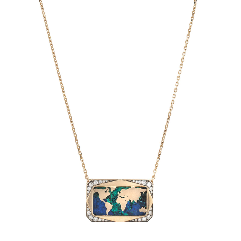 18k yellow gold and azurmalachite diamond mini atlas necklace by Venyx Tiny Gods