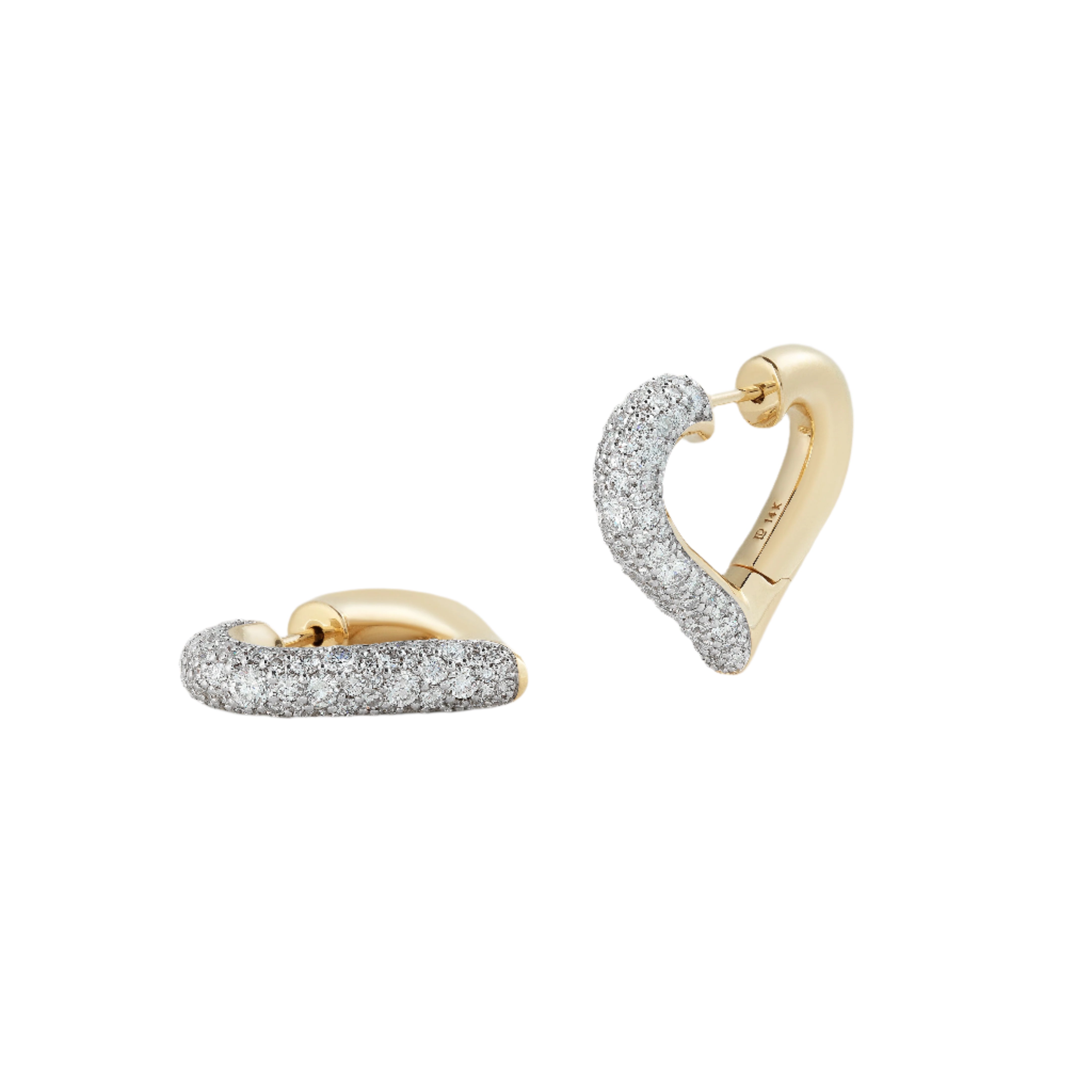 14k yellow gold diamond white rhodium modern finish chubby heart love hoop earrings Lucy Delius Tiny Gods 