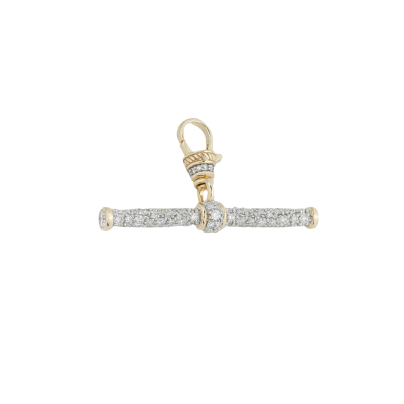 14k yellow gold modern finish diamond and white rhodium t bar Albert chain pendant with lobster claw bale by LUCY DELIUS Tiny Gods