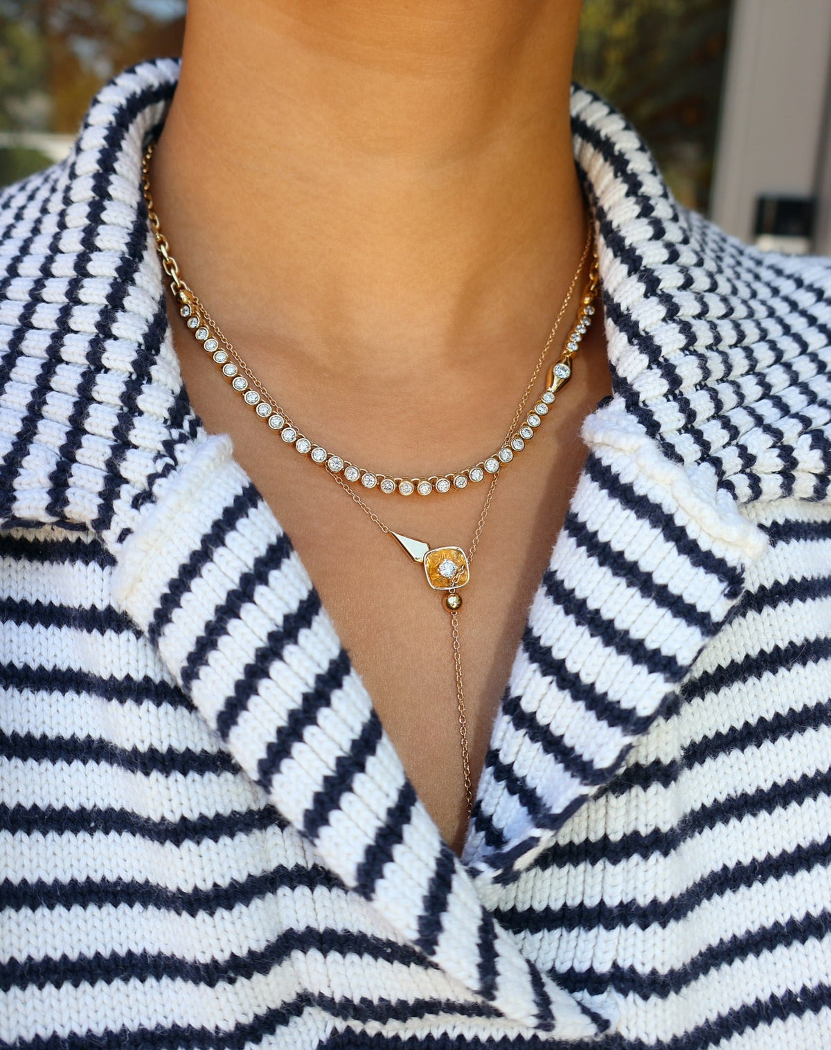 nikos koulis look yellow gold diamond spike lariat necklace tiny gods 