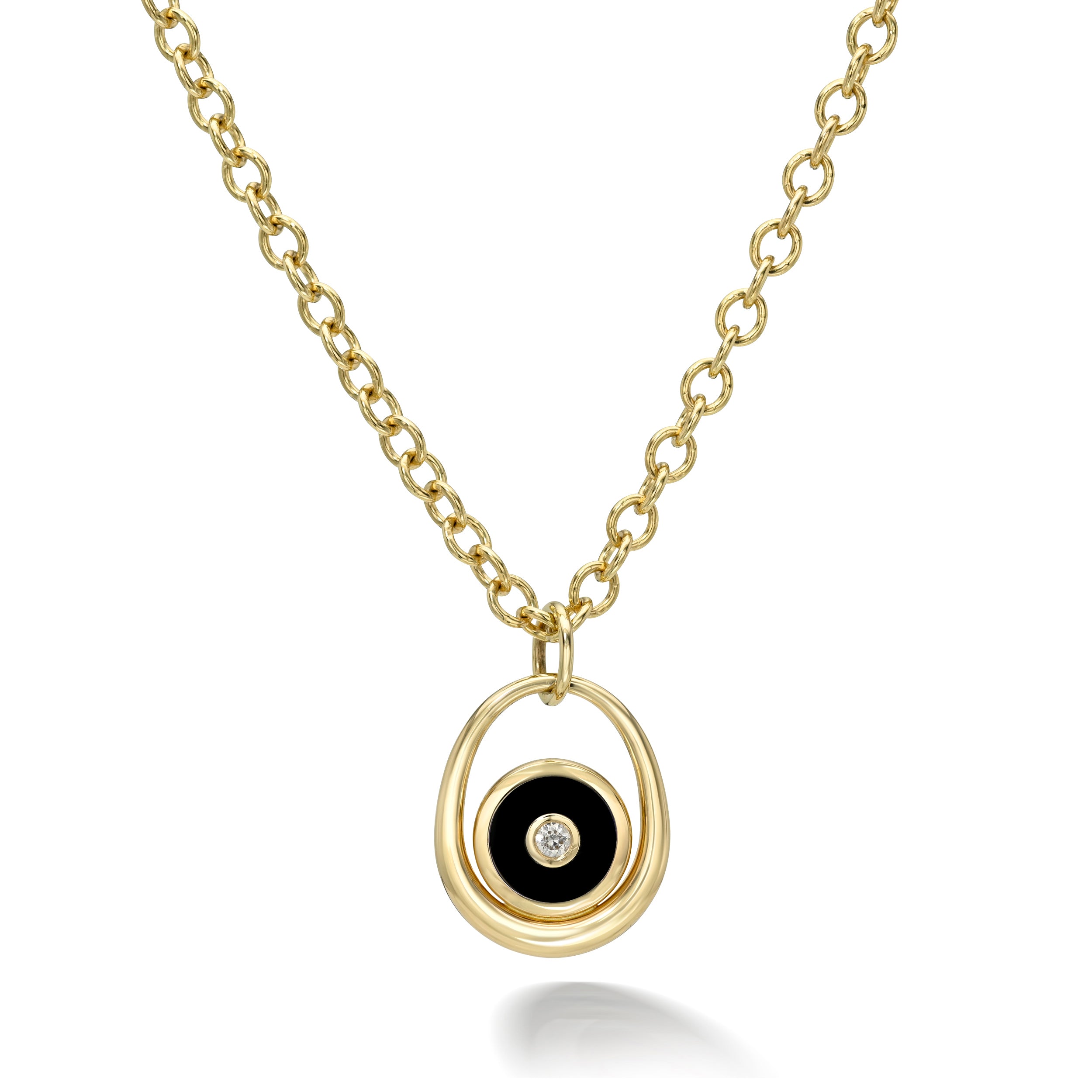 onyx midi compass sling pendant with inlay and diamond rolo chain yellow gold necklace retrouvai tiny gods 