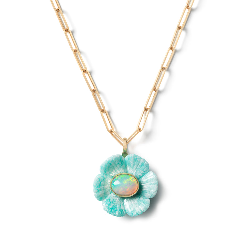 Large Paradise Flower Pendant with Amazonite & Opal by Sophie Joanne tiny gods