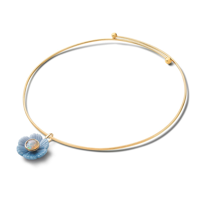 14k yellow gold Small Blue Chalcedony Opal Paradise Flower Pendant Sophie Joanne Tiny Gods