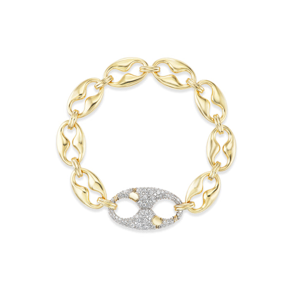 14k yellow gold and diamond pave mariner link persephone bracelet by Lucy delius tiny gods 