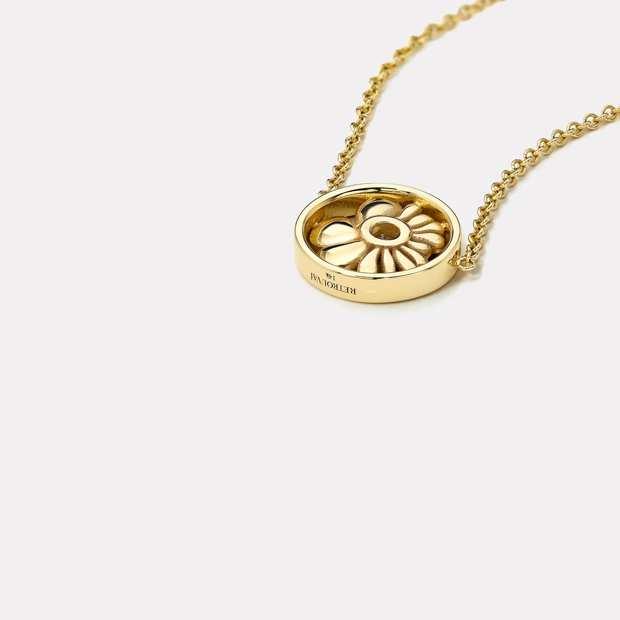 petite bonded flower pendant diamond yellow gold retrouvia tiny gods 