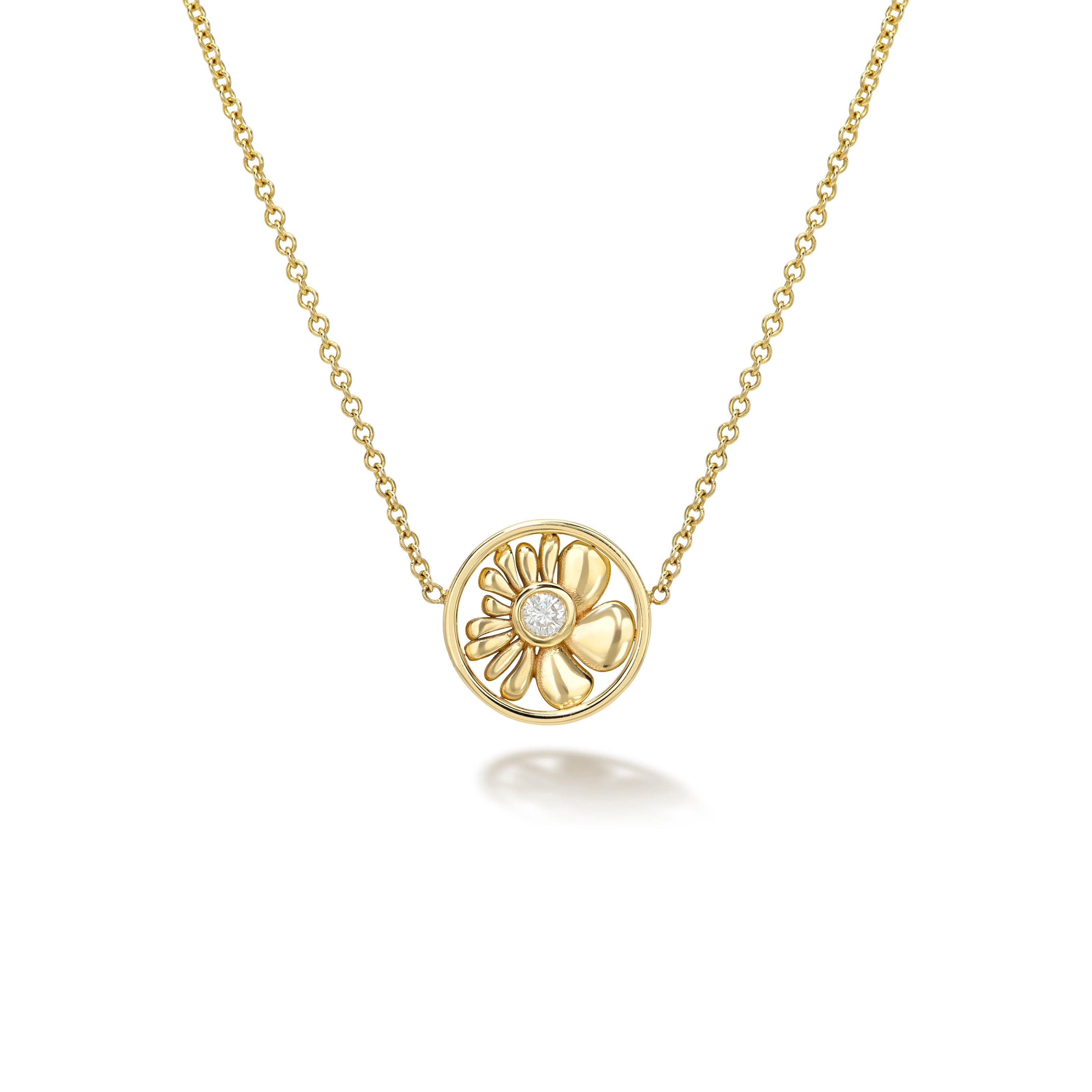 petite bonded flower pendant diamond yellow gold retrouvia tiny gods 