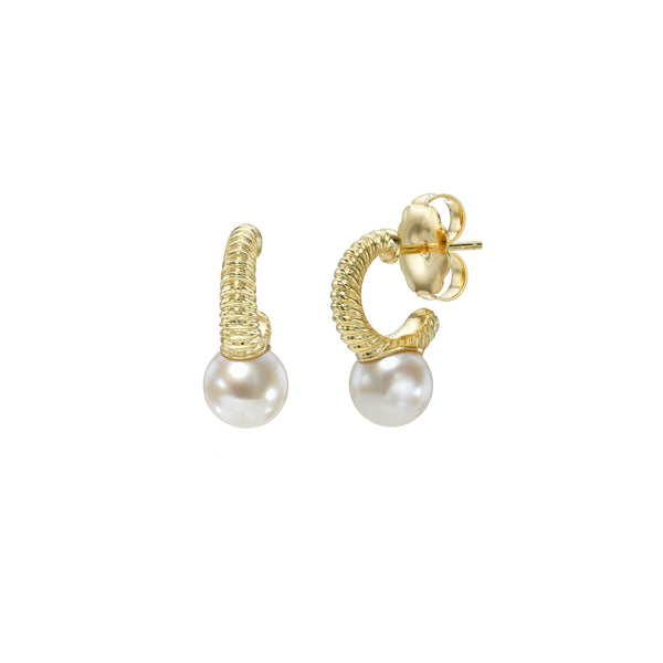 14k yellow gold petite modern love pearl hoop earrings by Retrouvai Tiny Gods
