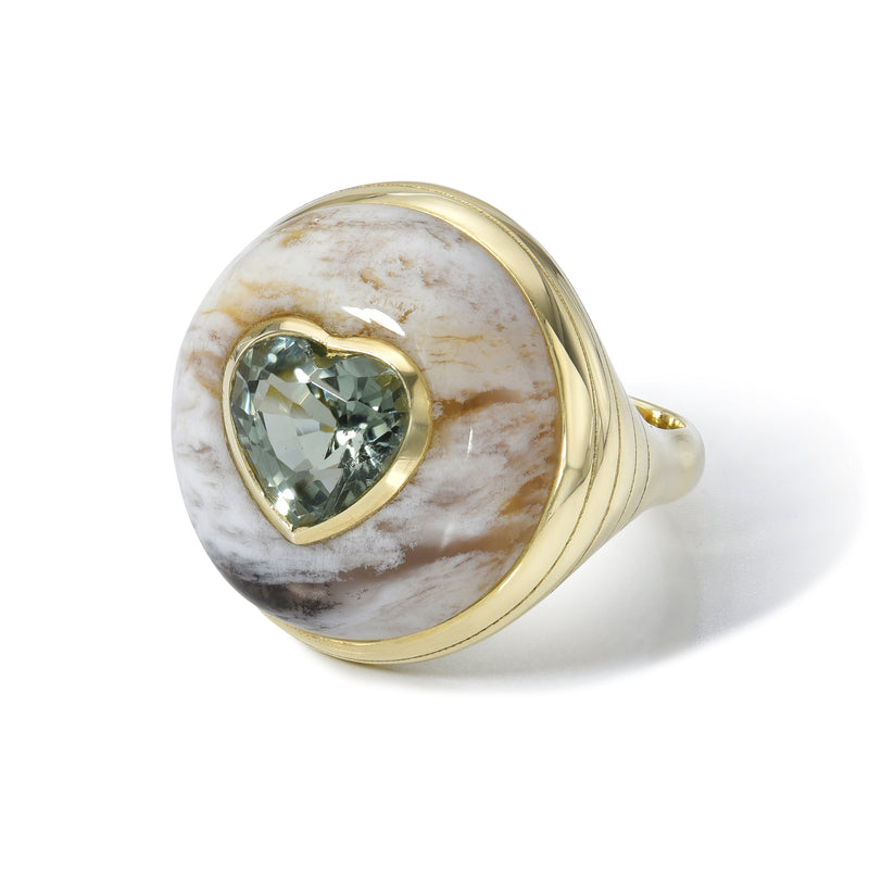 14k yellow gold Green Tourmaline & Agate Lollipop Ring by Retrouvai at tiny gods 