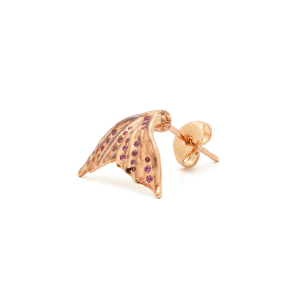 18k rose gold pink sapphire flipper mermaid tail stud earring by Bibi Van der velden Tiny Gods