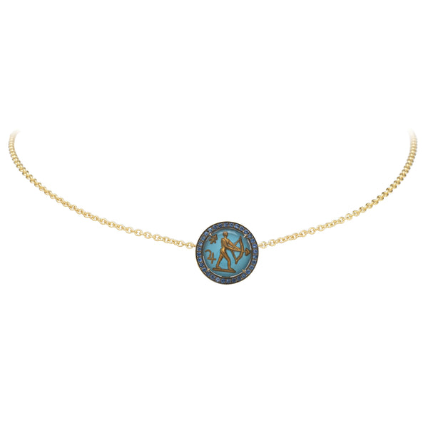 18k yellow gold being crystal sagittarius necklace by Francesca Villa Tiny Gods