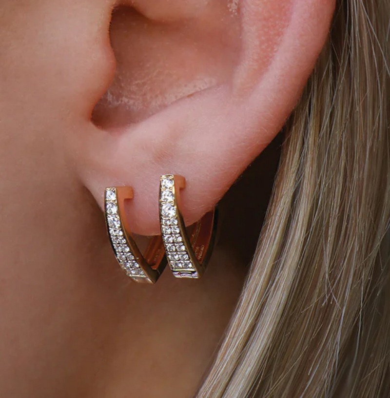 18k yellow gold diamond v shape diamond earring Huggies Anita Ko Tiny Gods