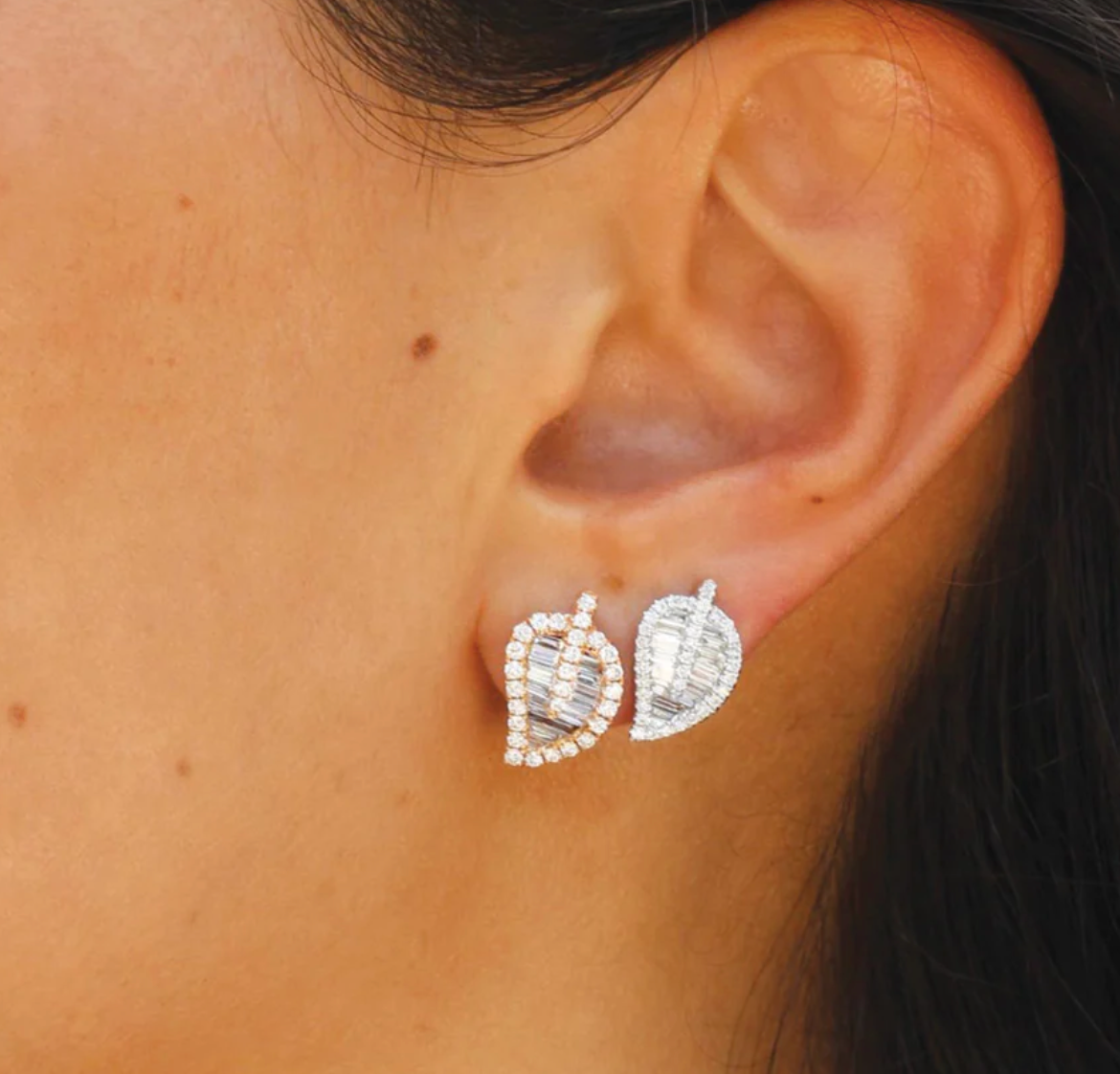 18k yellow gold small leaf diamond earring by Anita Ko Tiny Gods