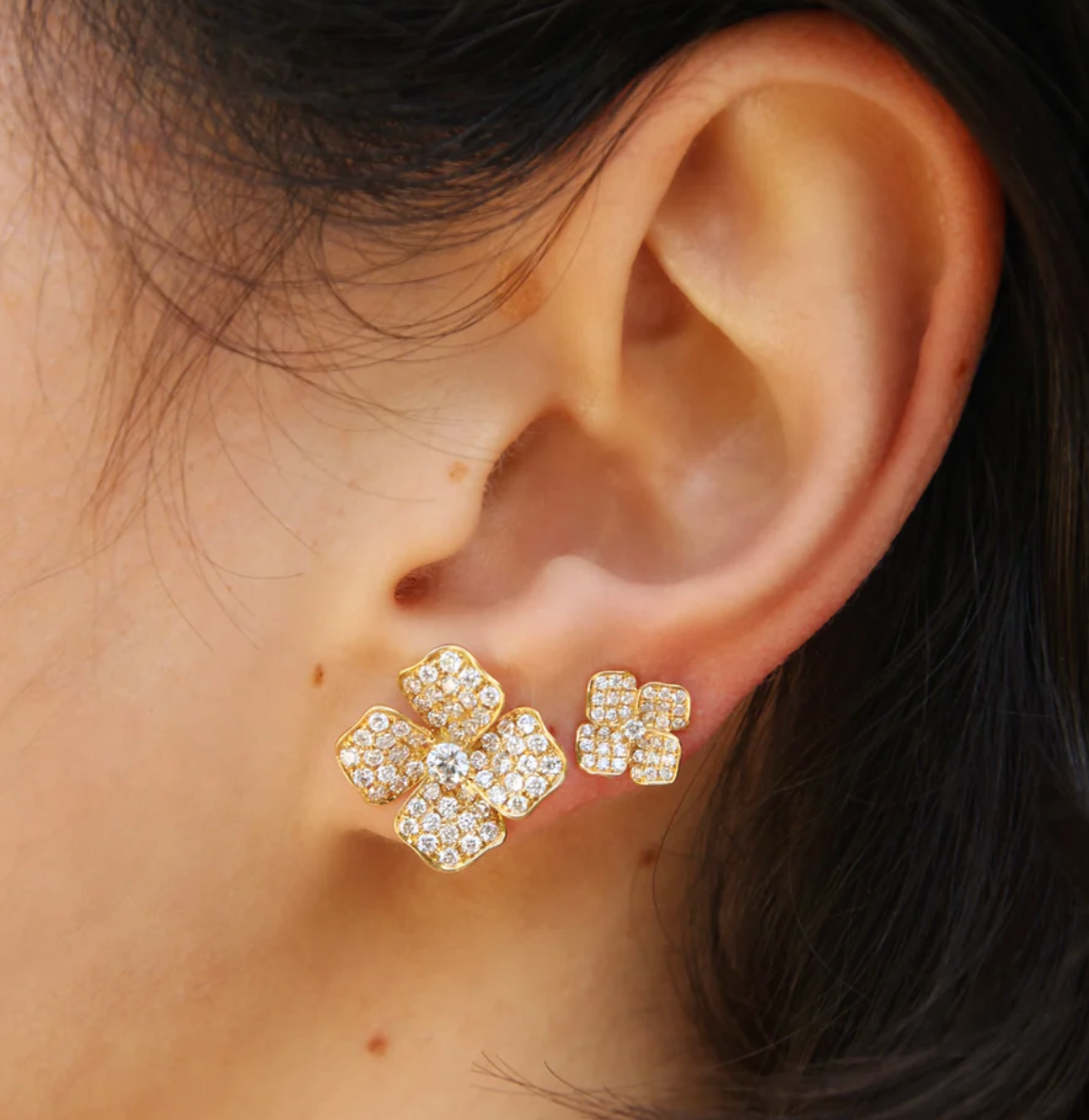 18k yellow gold Small Flower pave Diamond Studs by Anita Ko tiny gods